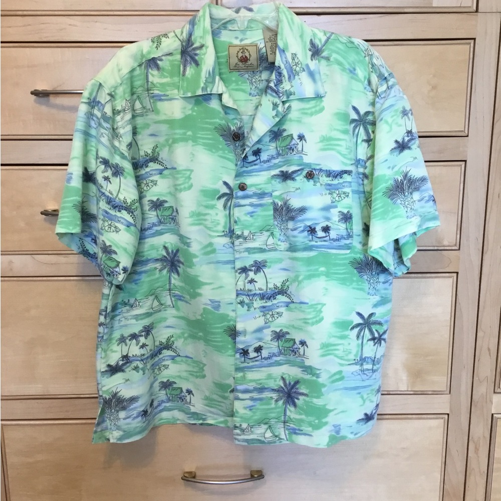 JOE MARLIN Hawaiian shirt men’s size large(42/44) shades of green blue
